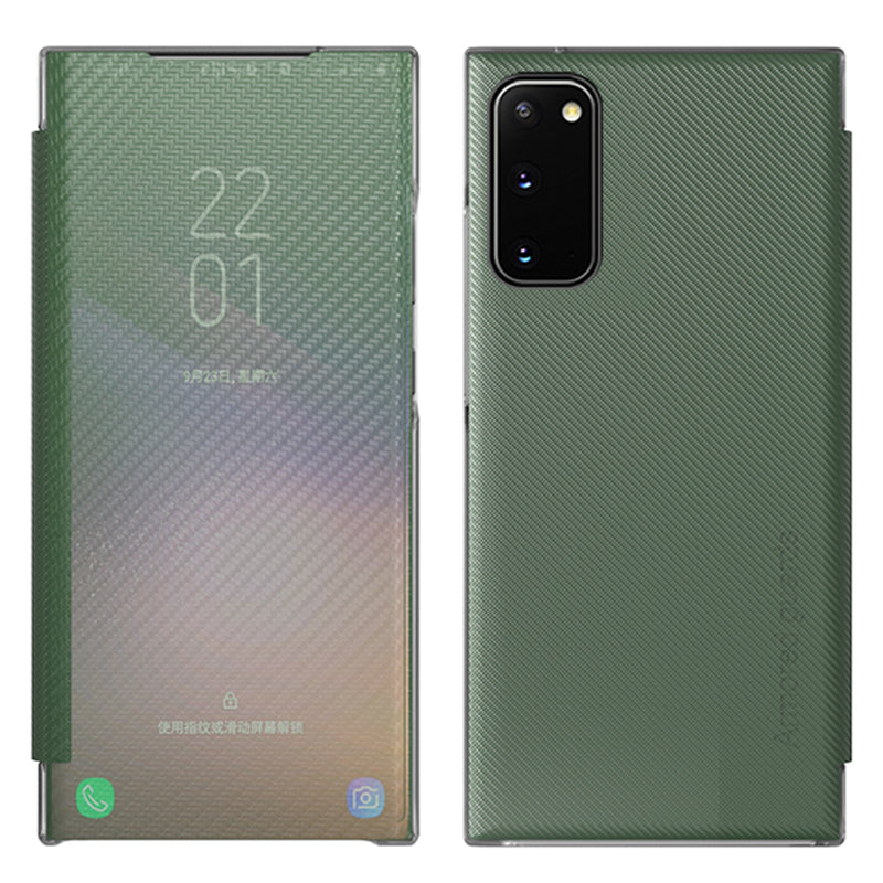 Translucent Anti-Fingerprint Folio Flip Carbon Fiber Hard PC Kickstand Case for Samsung Galaxy S20 4G/S20 5G - Green Translucent Anti-Fingerprint Folio Flip Carbon Fiber Hard PC Kickstand Case for Samsung Galaxy S20 4G/S20 5G - Green